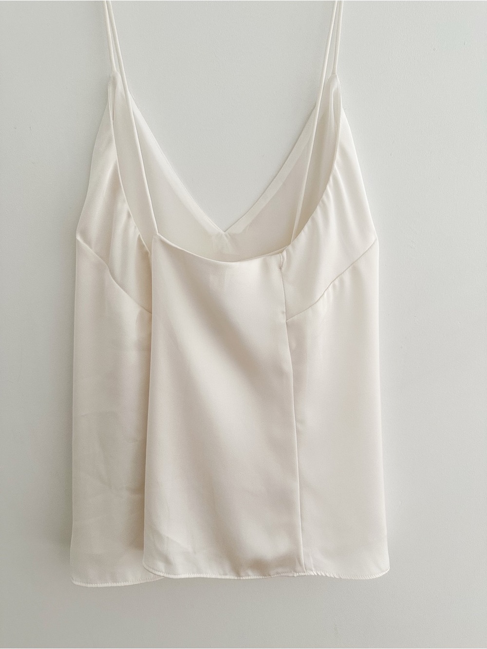 H&M Ivory Matte Satin Cami Crisscross Back Tank Top Size Medium Lined Camisole - Picture 5 of 6